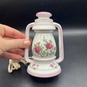 I.W Rice Night Lamp White & Pink Rose Lantern 4' Cord Japan Perfume Warmer Label